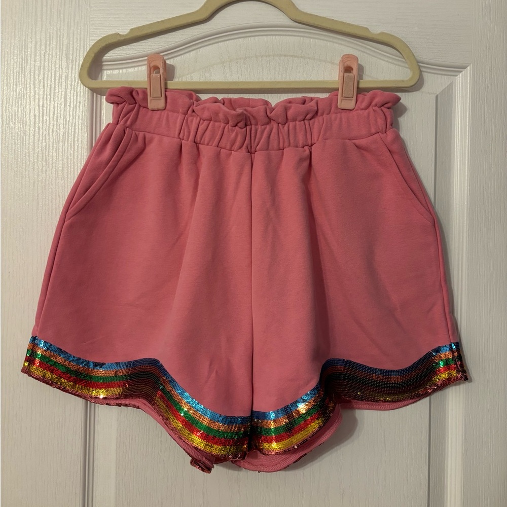 Queen of Sparkles Pink Rainbow Wavy Bottom Shorts